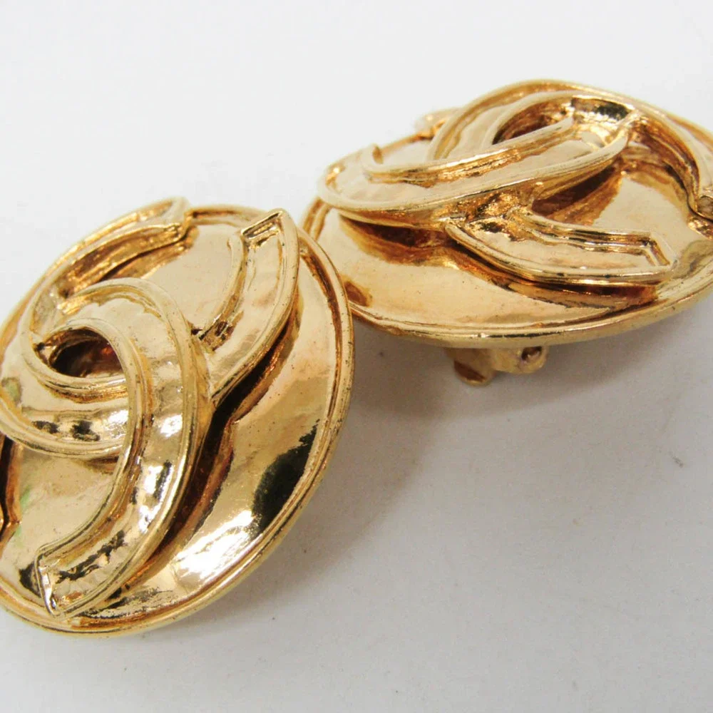 CHANEL Vintage Gold Logo Earrings
